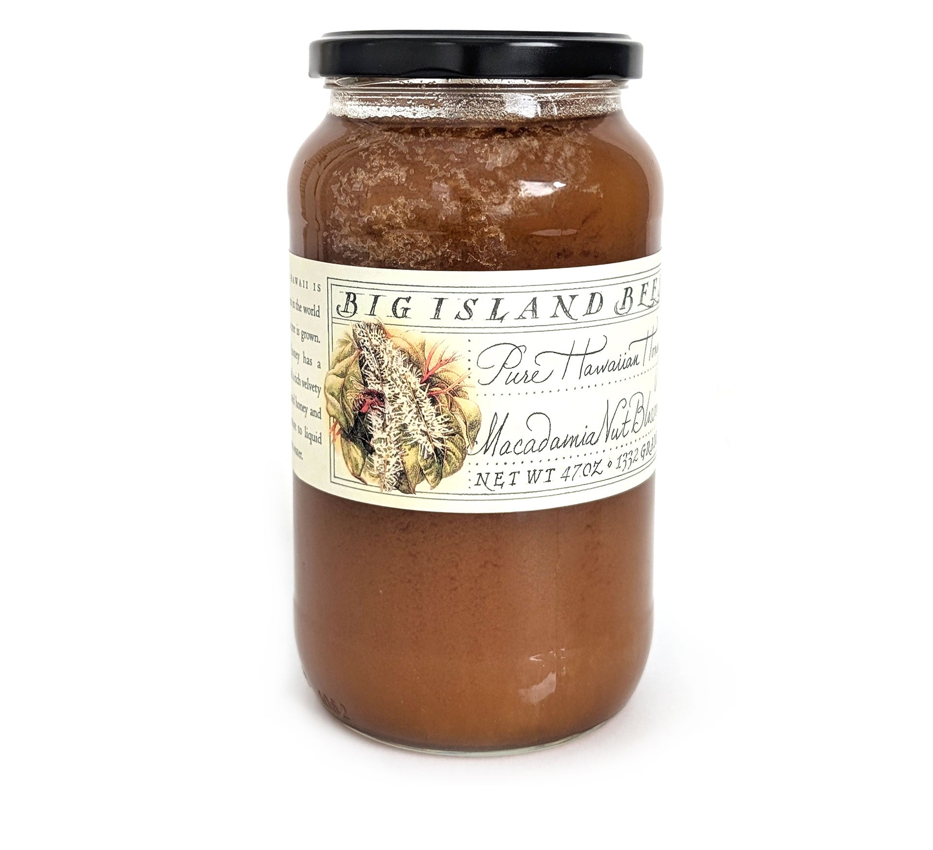 Big Island Bees Late Harvest Macadamia Nut Honey jar.